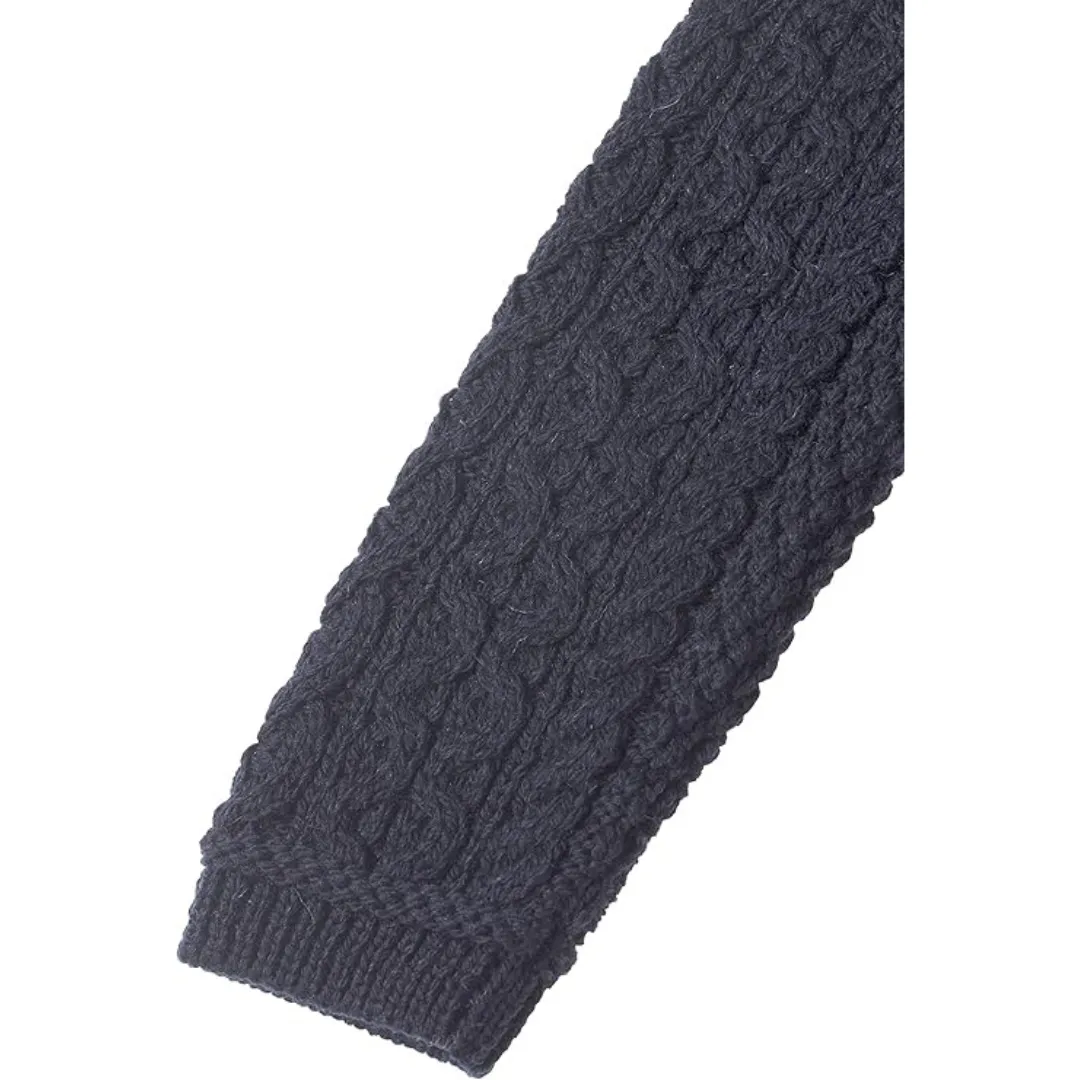 100% Merino Wool Cable Knit Cardigan With Side Zip Navy