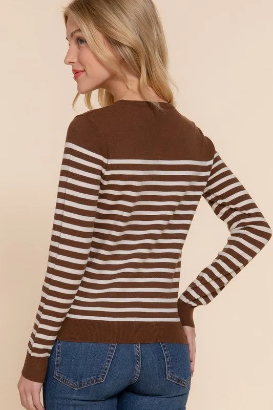 Alexa Stripe Sweater-Brown/Ivory
