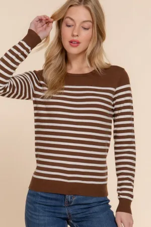 Alexa Stripe Sweater-Brown/Ivory