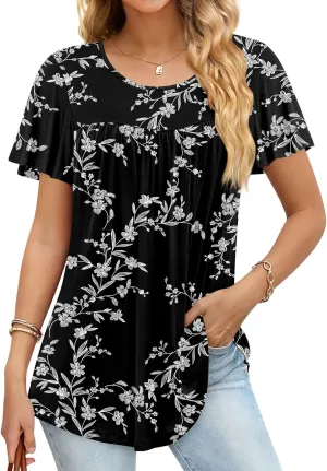 Anymiss 2025 Womens Spring Tunic Tops Summer Casual Dressy Short Sleeve Loose Fit T Shirts M-3X
