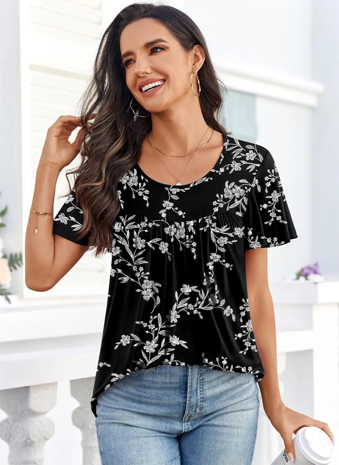 Anymiss 2025 Womens Spring Tunic Tops Summer Casual Dressy Short Sleeve Loose Fit T Shirts M-3X