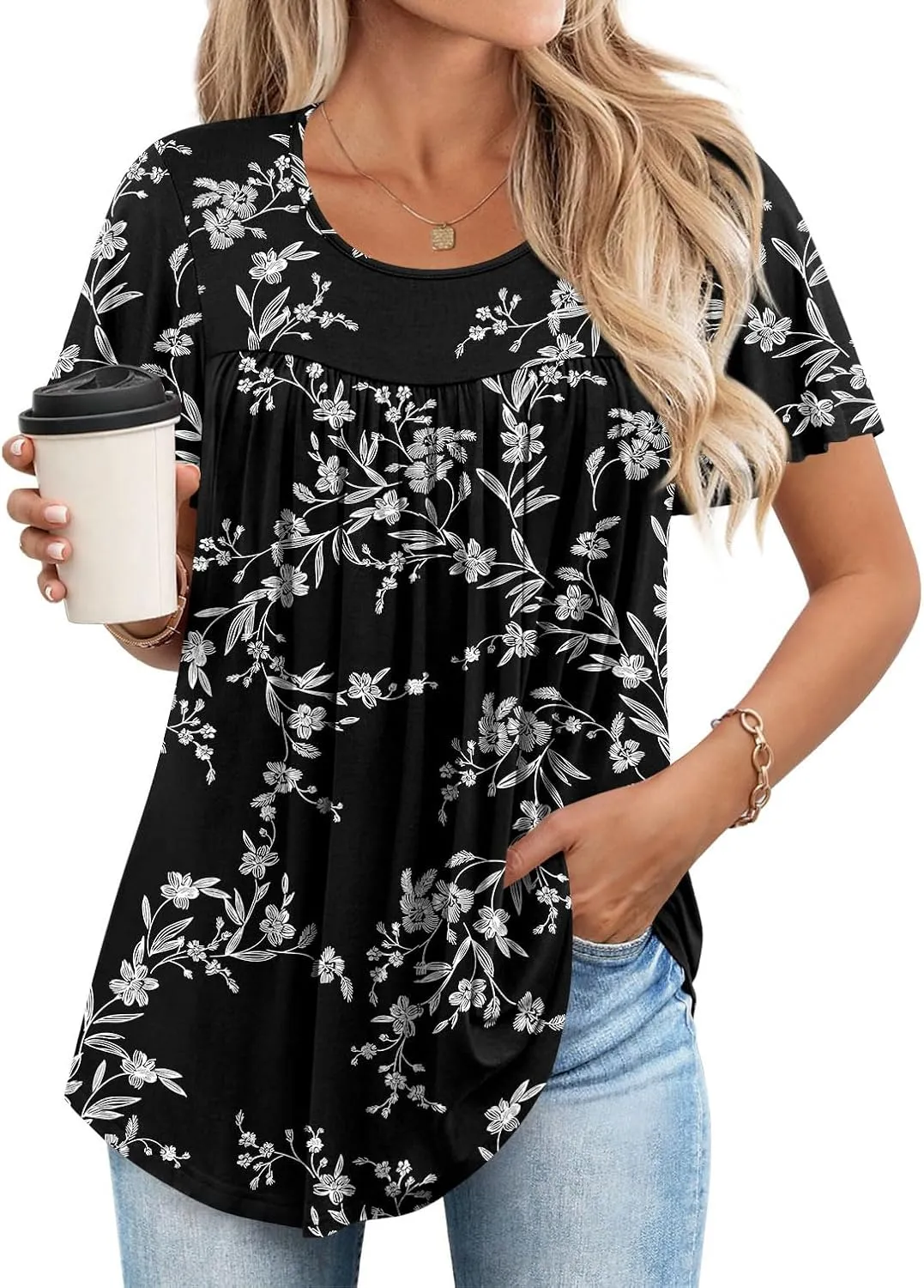 Anymiss 2025 Womens Spring Tunic Tops Summer Casual Dressy Short Sleeve Loose Fit T Shirts M-3X