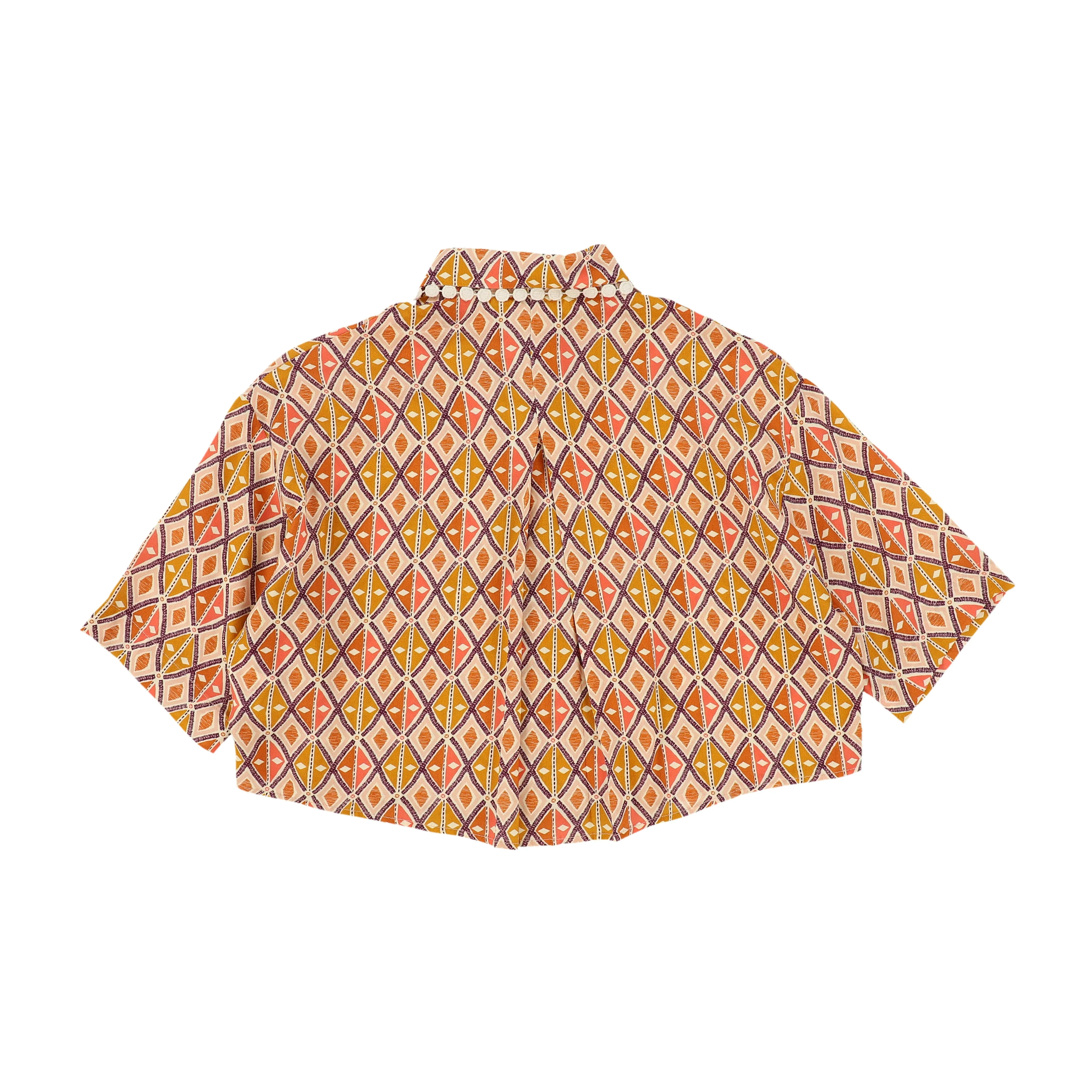 ATELIER PARSMEI PINK GEOMETRIC PRINT CROPPED BLOUSE [Final Sale]