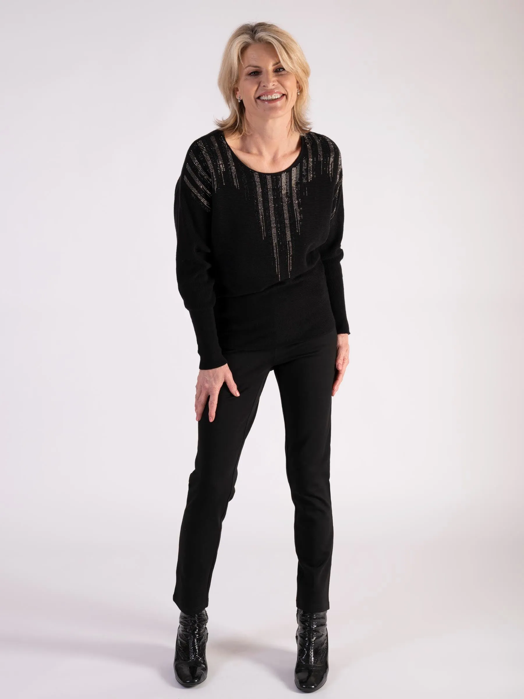 Black Diamanté Neck Detailed Jumper