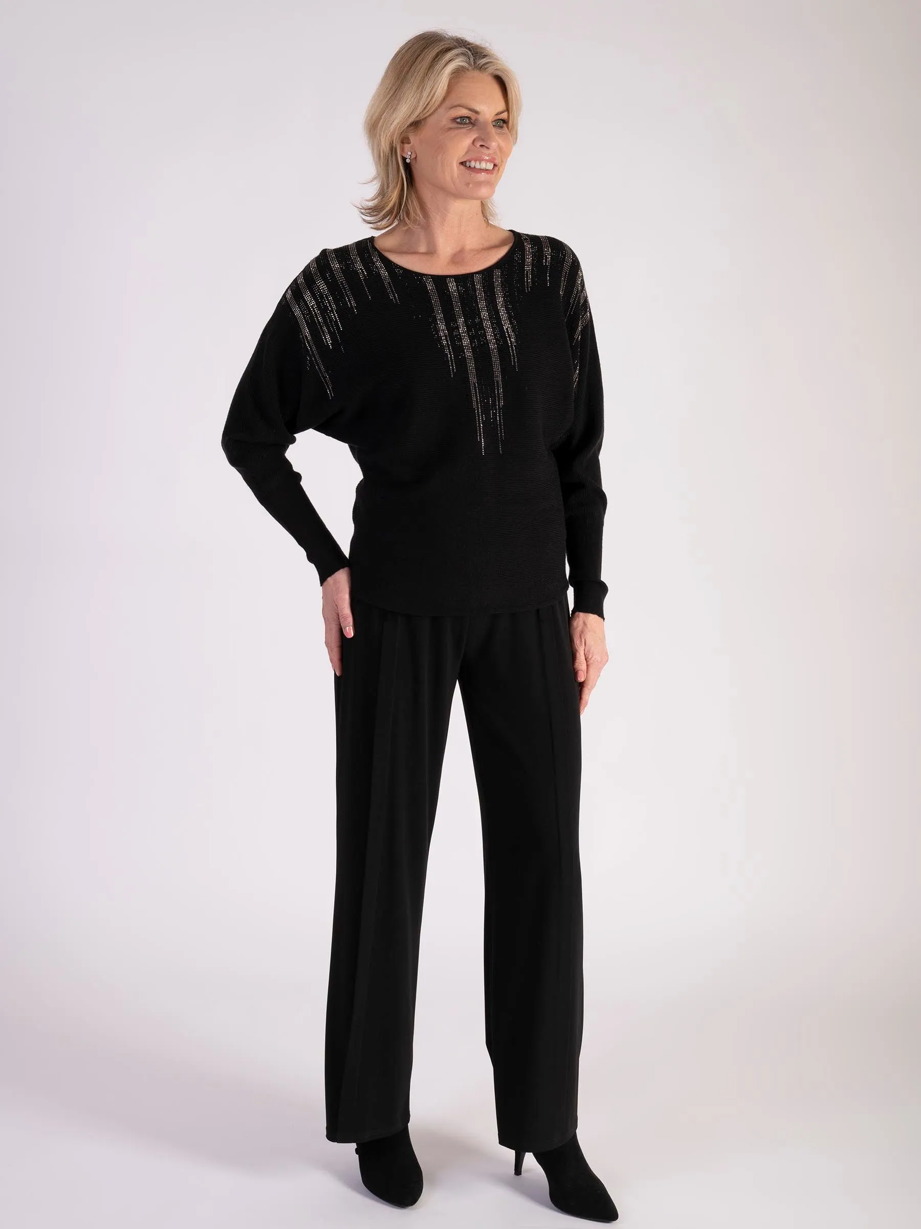 Black Diamanté Neck Detailed Jumper