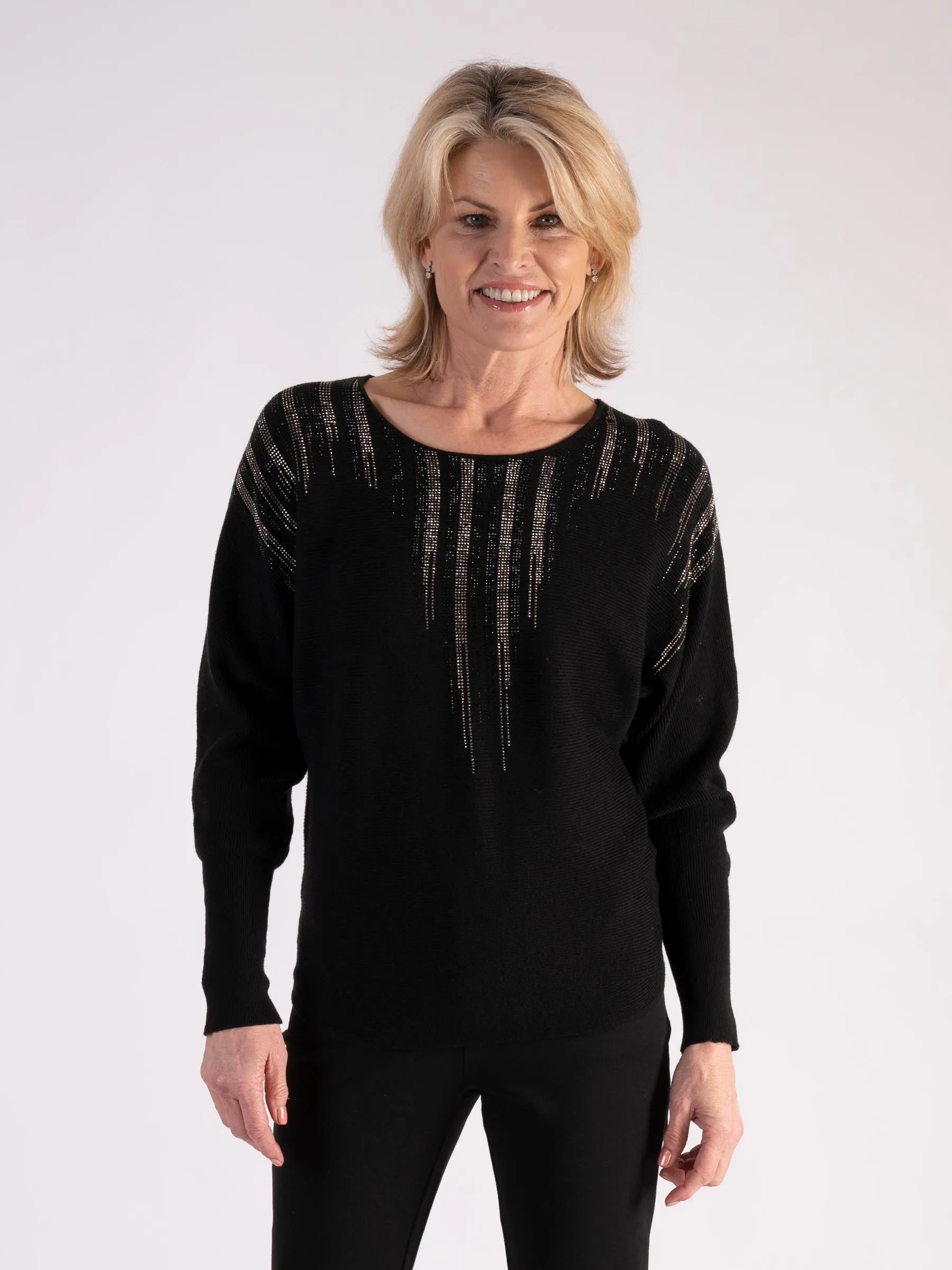 Black Diamanté Neck Detailed Jumper
