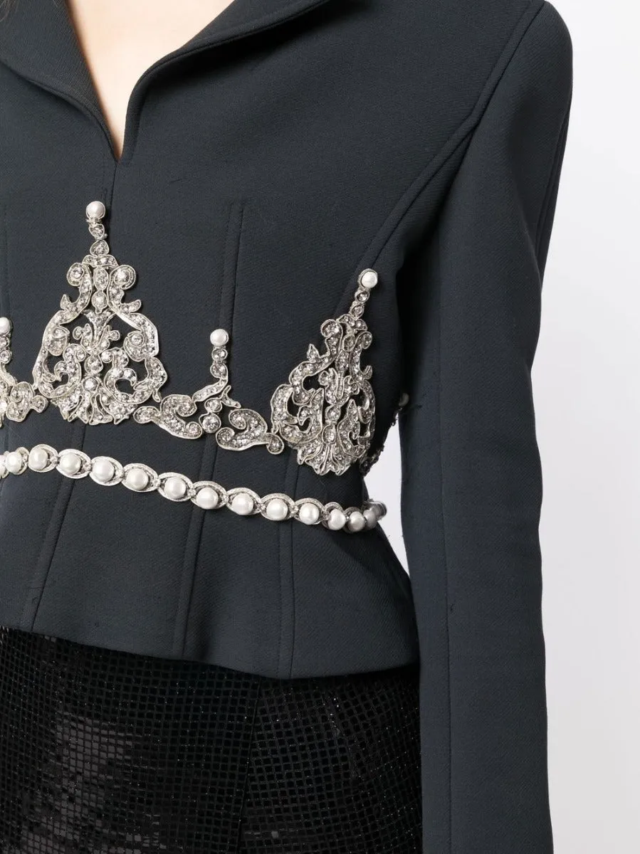 Black Rhinestone Embellished Blazer