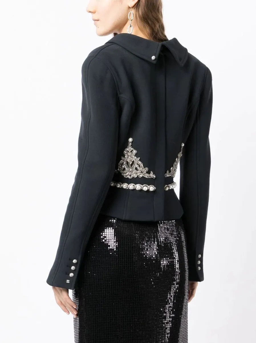 Black Rhinestone Embellished Blazer