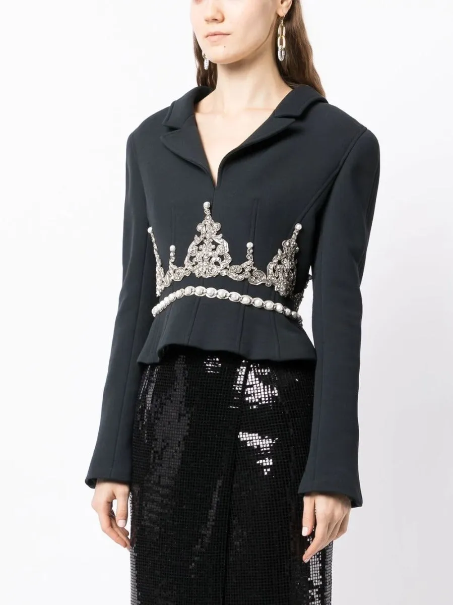 Black Rhinestone Embellished Blazer