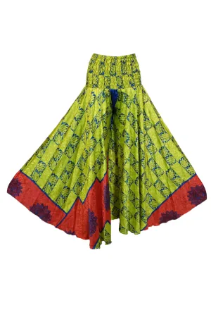 Boho Hippie Pea Green Floral Palazzo – Flowing, Spring-Inspired Wide-Leg Pants SM