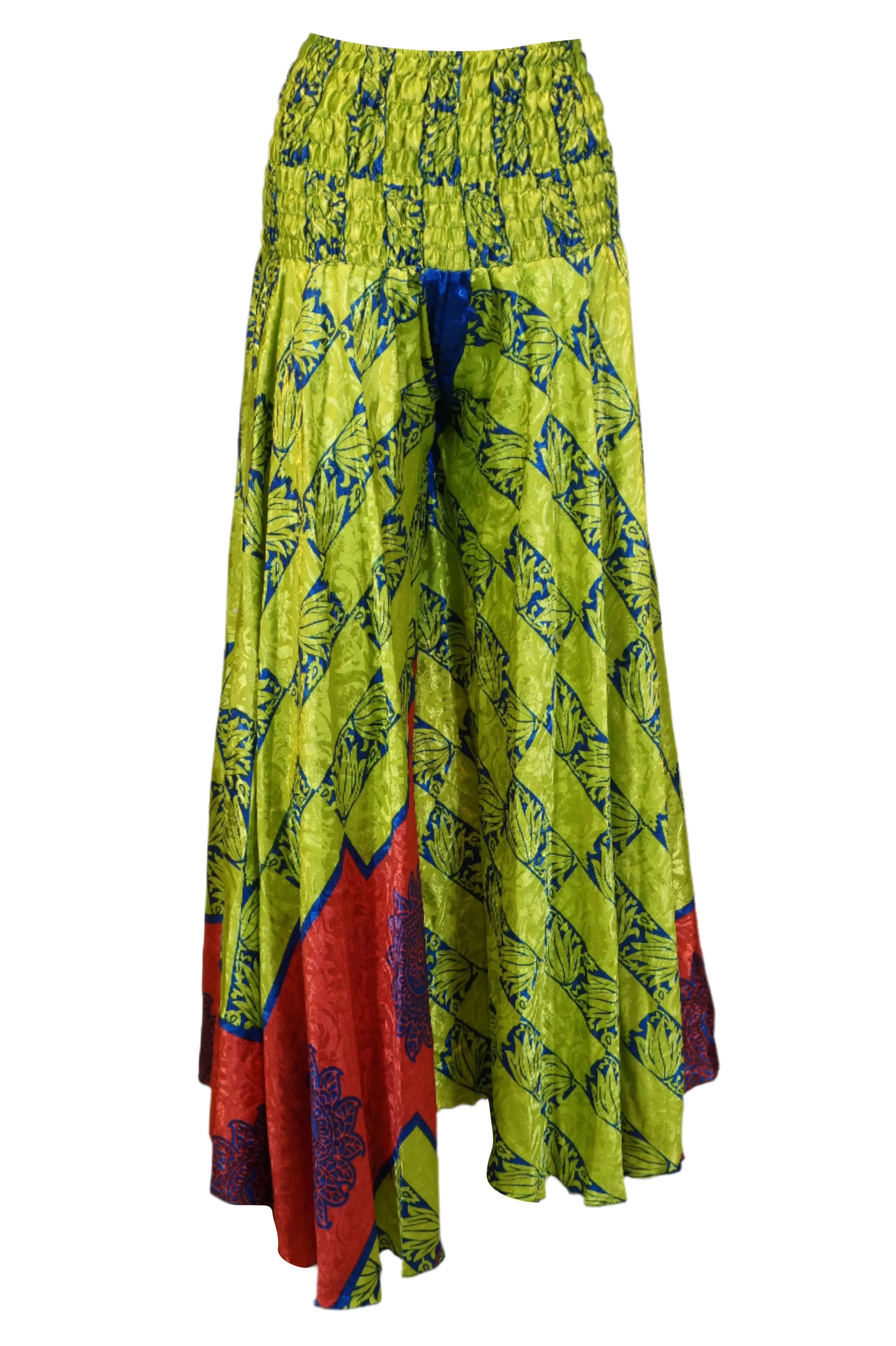 Boho Hippie Pea Green Floral Palazzo – Flowing, Spring-Inspired Wide-Leg Pants SM