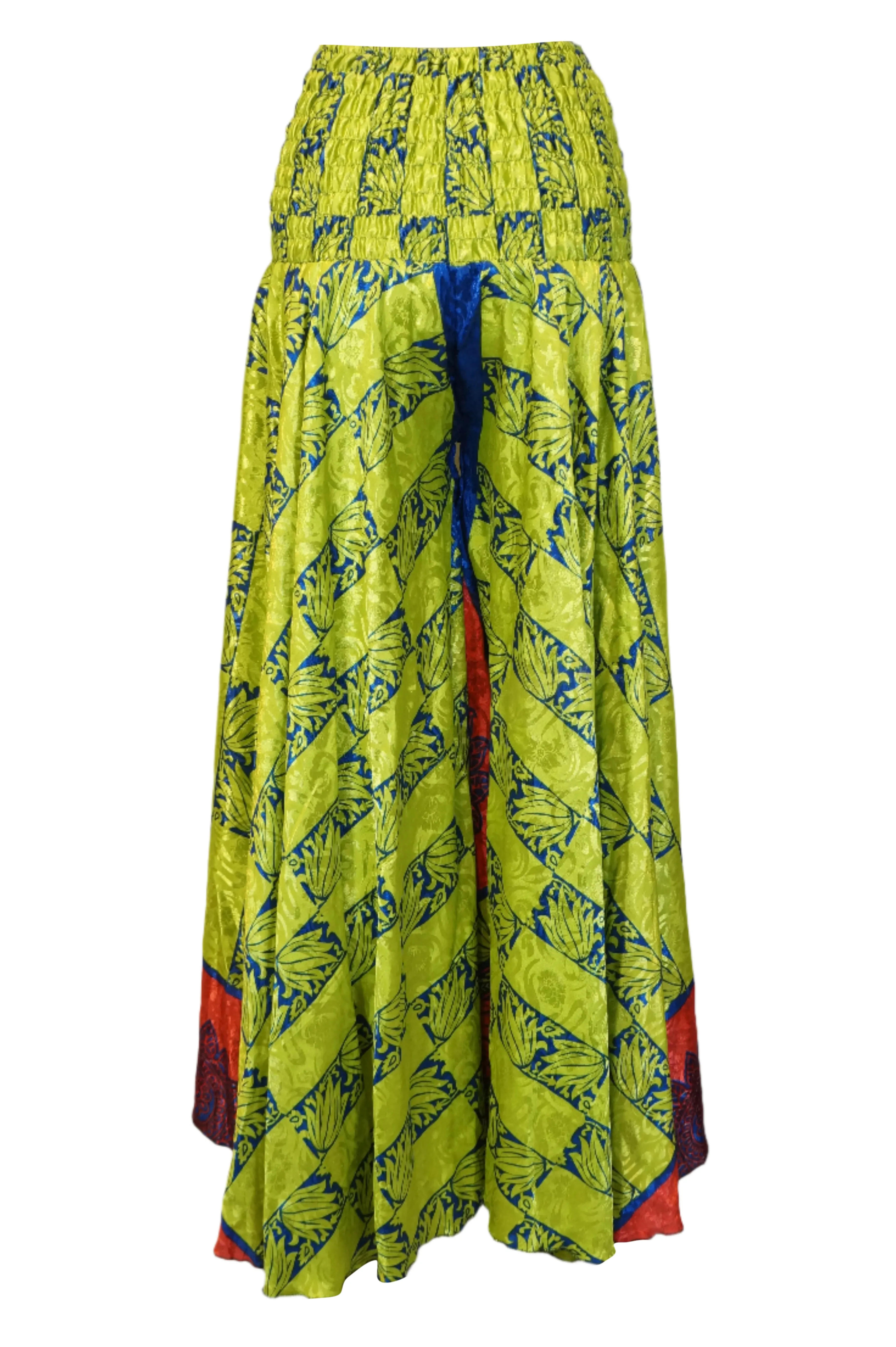 Boho Hippie Pea Green Floral Palazzo – Flowing, Spring-Inspired Wide-Leg Pants SM