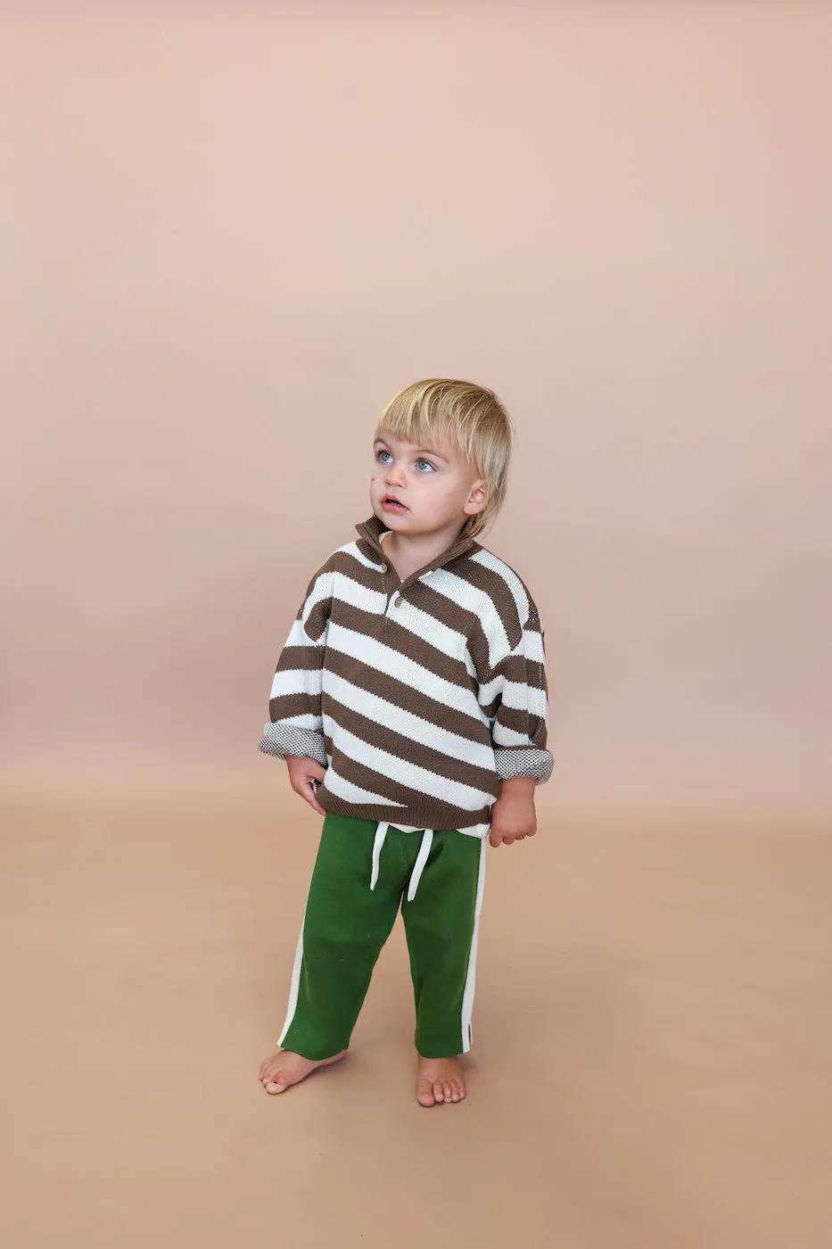 Button Up Diagonal Stripe Pull Over - Espresso