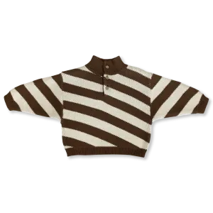 Button Up Diagonal Stripe Pull Over - Espresso