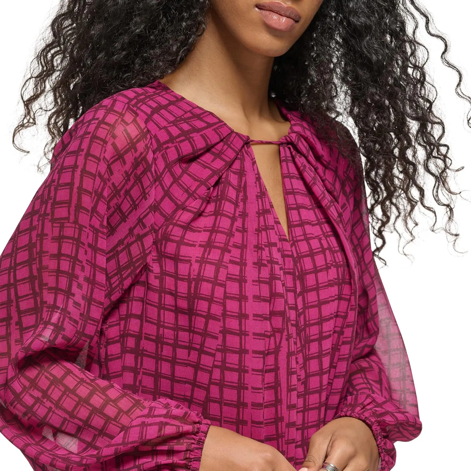 Calvin Klein Women's Loose Fit Elevated Shirred Front Poly Chiffon Blouse