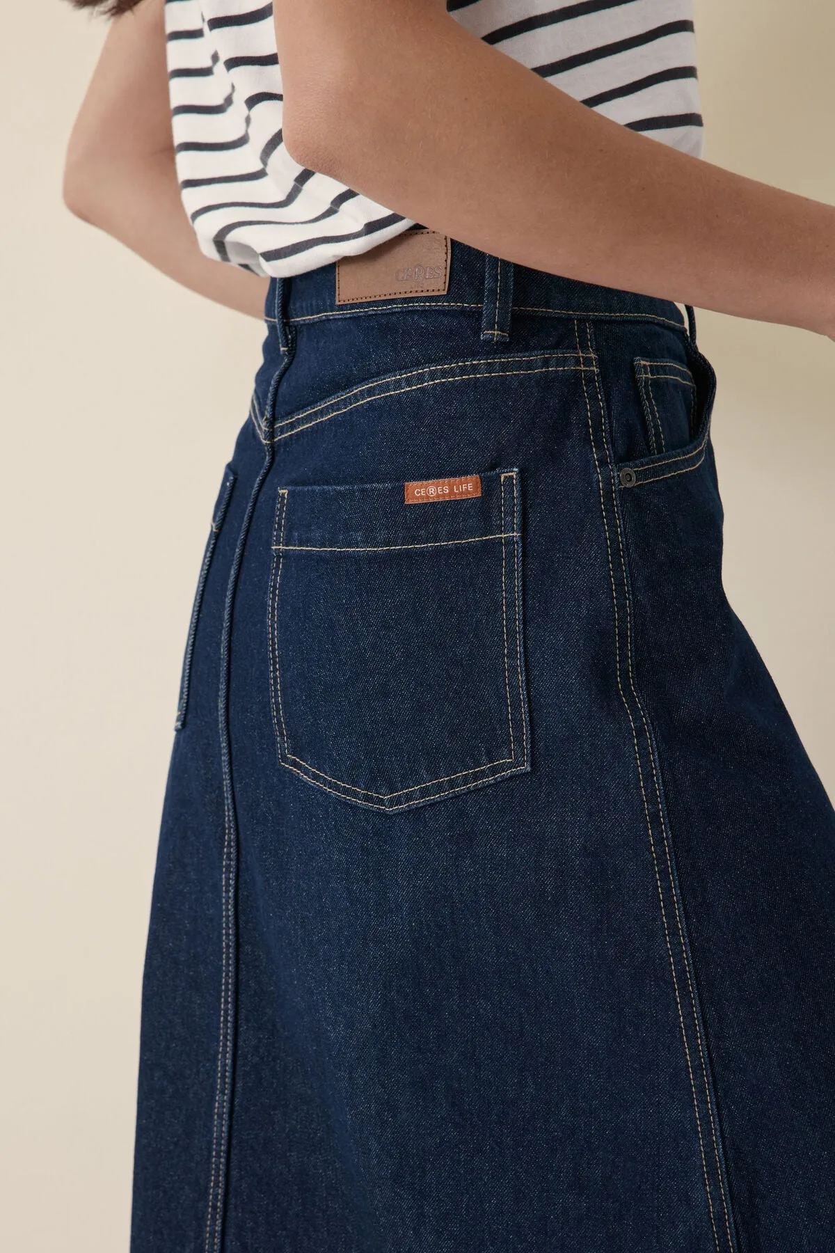 Ceres Life A Line Denim Maxi Skirt Midnight