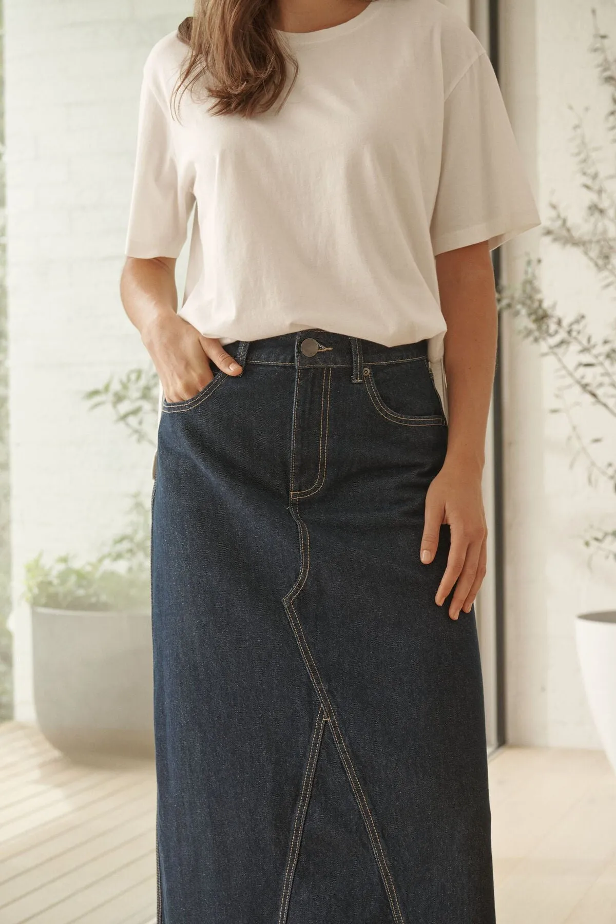 Ceres Life A Line Denim Maxi Skirt Midnight