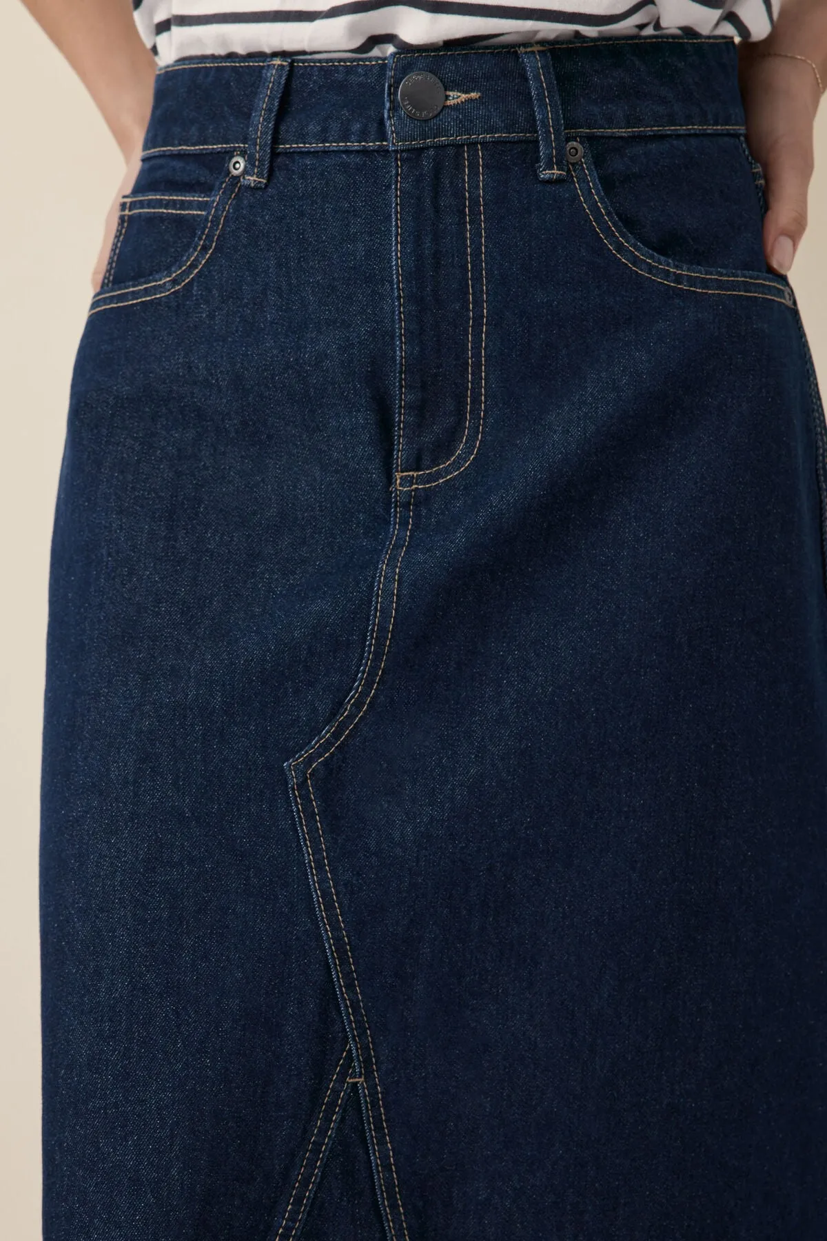 Ceres Life A Line Denim Maxi Skirt Midnight