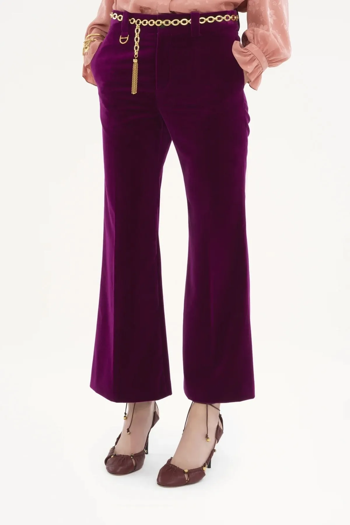 Chlo Cropped Velvet Trouser - Pansy Purple