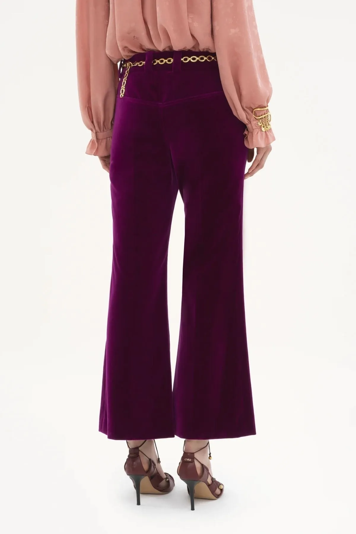Chlo Cropped Velvet Trouser - Pansy Purple