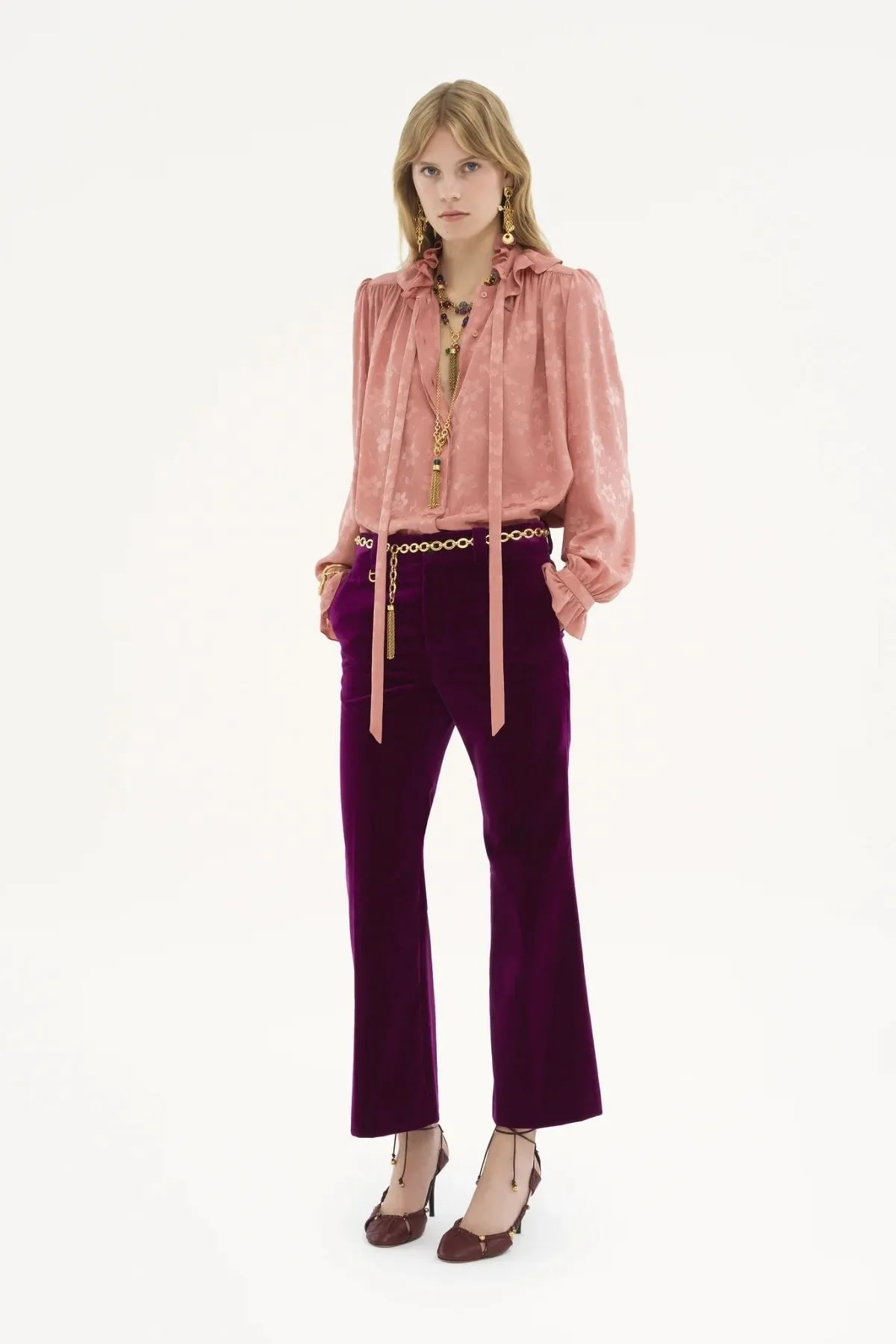 Chlo Cropped Velvet Trouser - Pansy Purple
