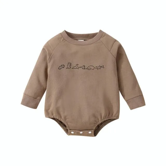 Colors Dinosaur Printed Long Sleeve Jumpsuits Outfits -M