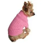 Combed Cotton Cable Knit Dog Sweater - Candy Pink