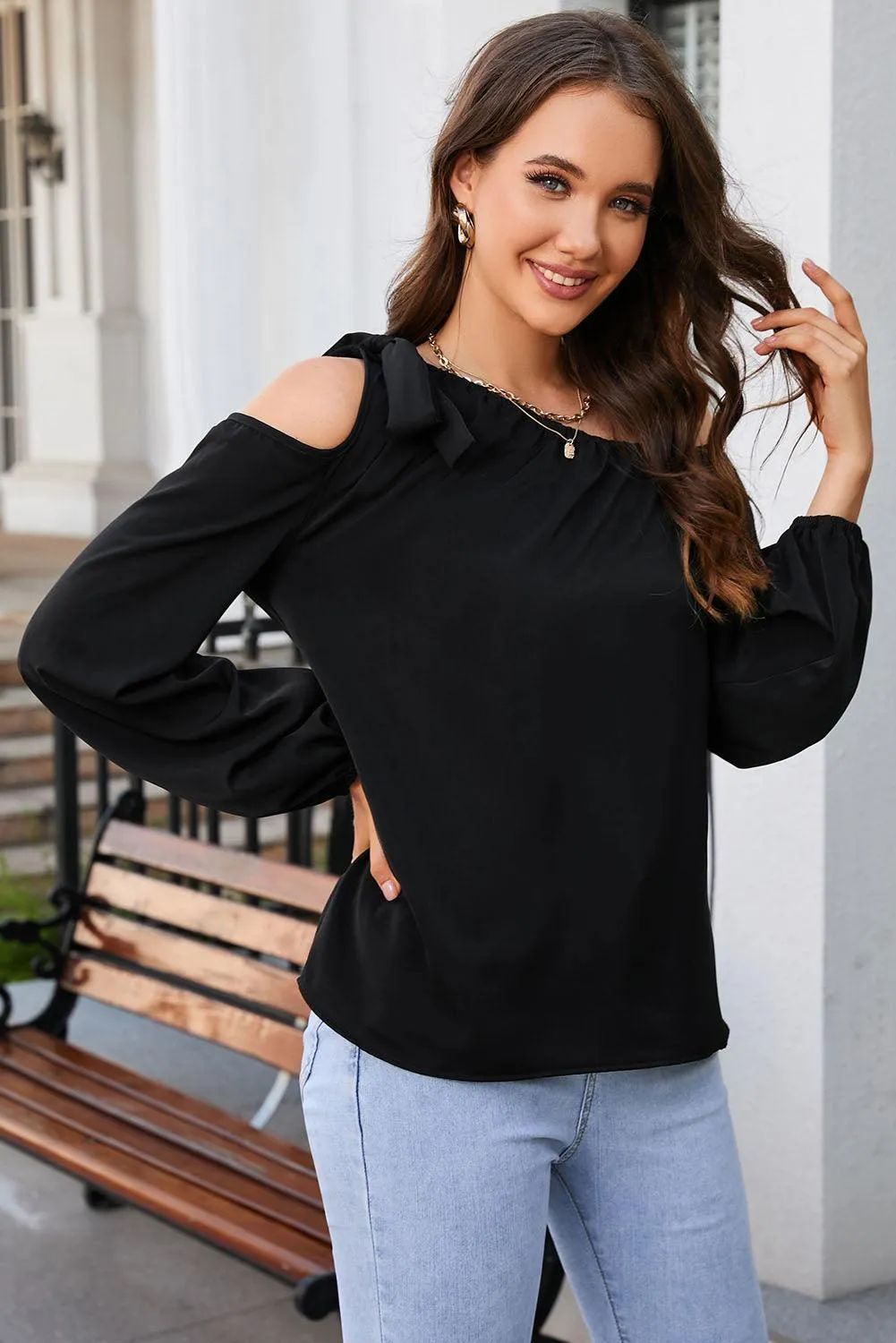 Confidence And Ease Long Sleeve Cold Shoulder Top