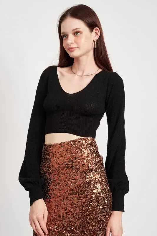Contrast Knit Rib Cropped Top