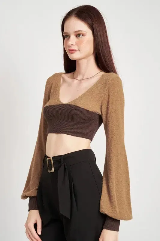 Contrast Knit Rib Cropped Top