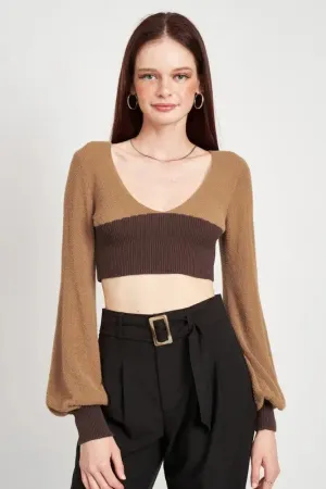 Contrast Knit Rib Cropped Top