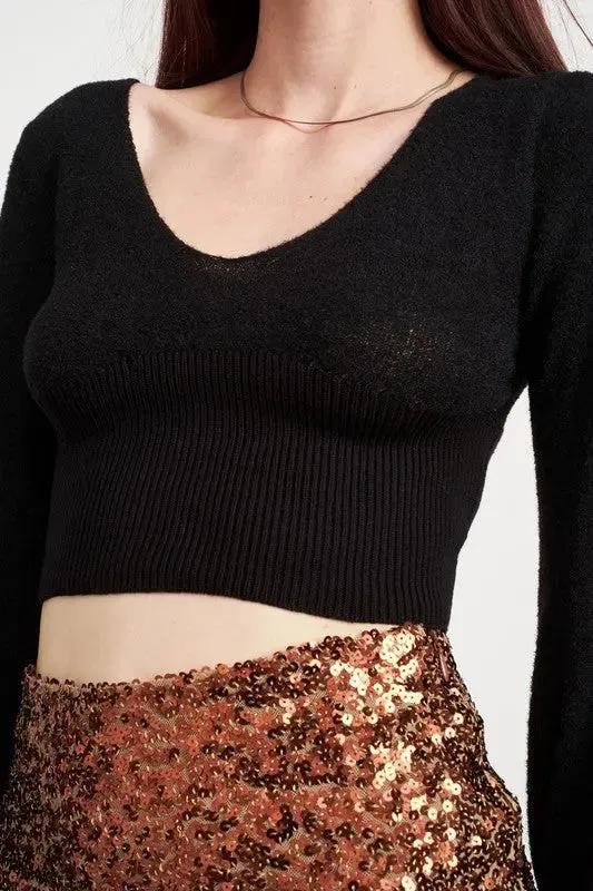 Contrast Knit Rib Cropped Top