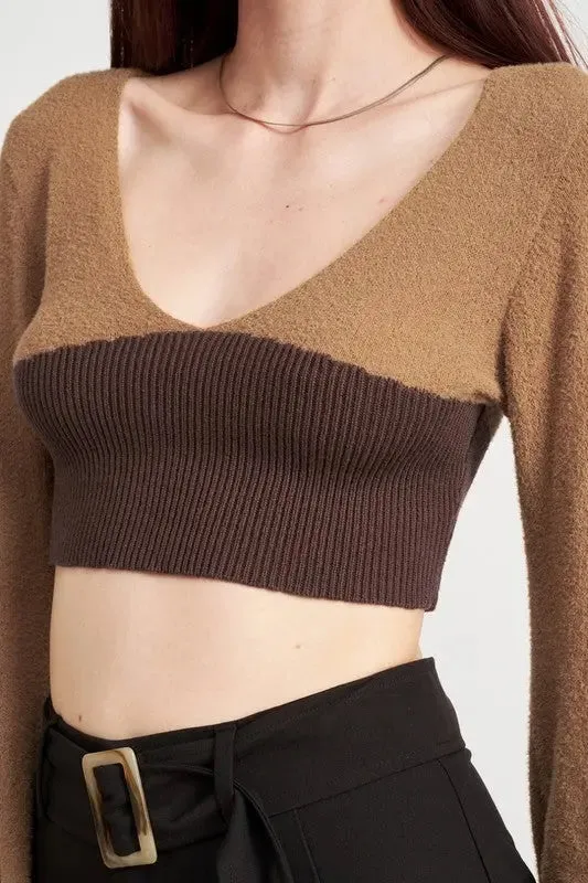 Contrast Knit Rib Cropped Top