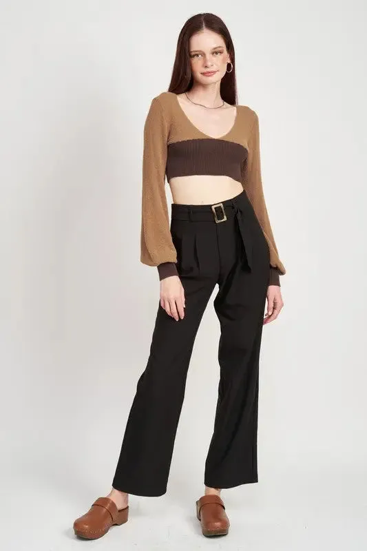 Contrast Knit Rib Cropped Top