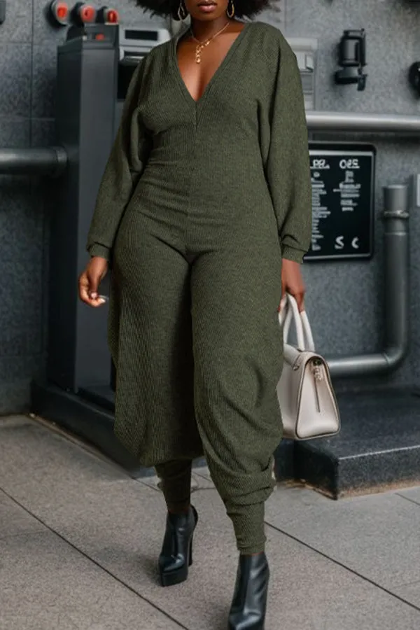 Cozy V Neck Batwing Sleeve Jumpsuit