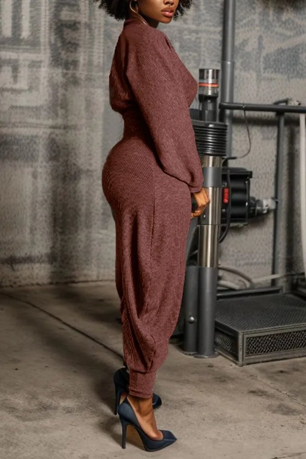 Cozy V Neck Batwing Sleeve Jumpsuit