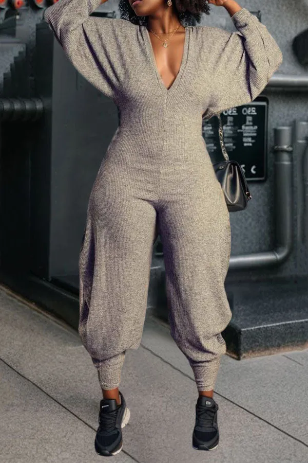 Cozy V Neck Batwing Sleeve Jumpsuit