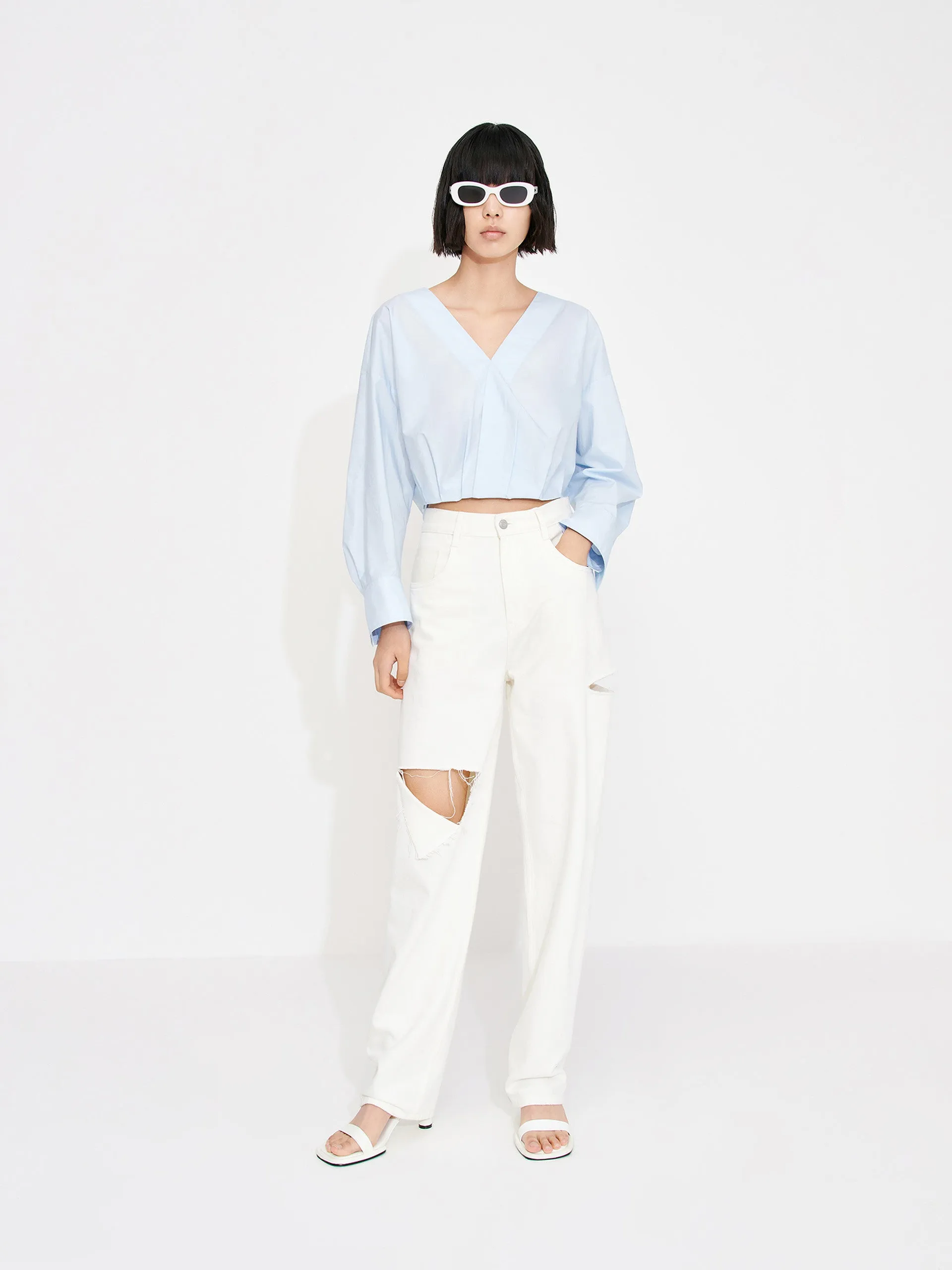 Cropped V-neck Cotton Top