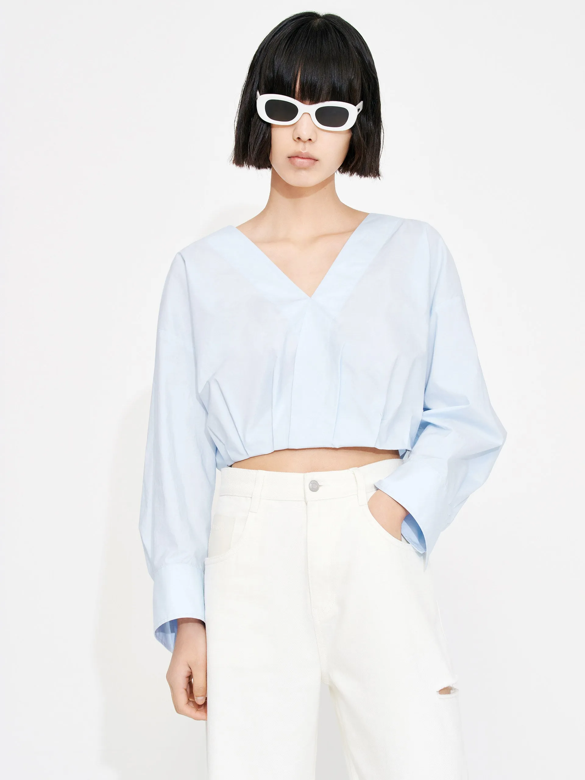 Cropped V-neck Cotton Top