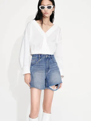 Cropped V-neck Cotton Top