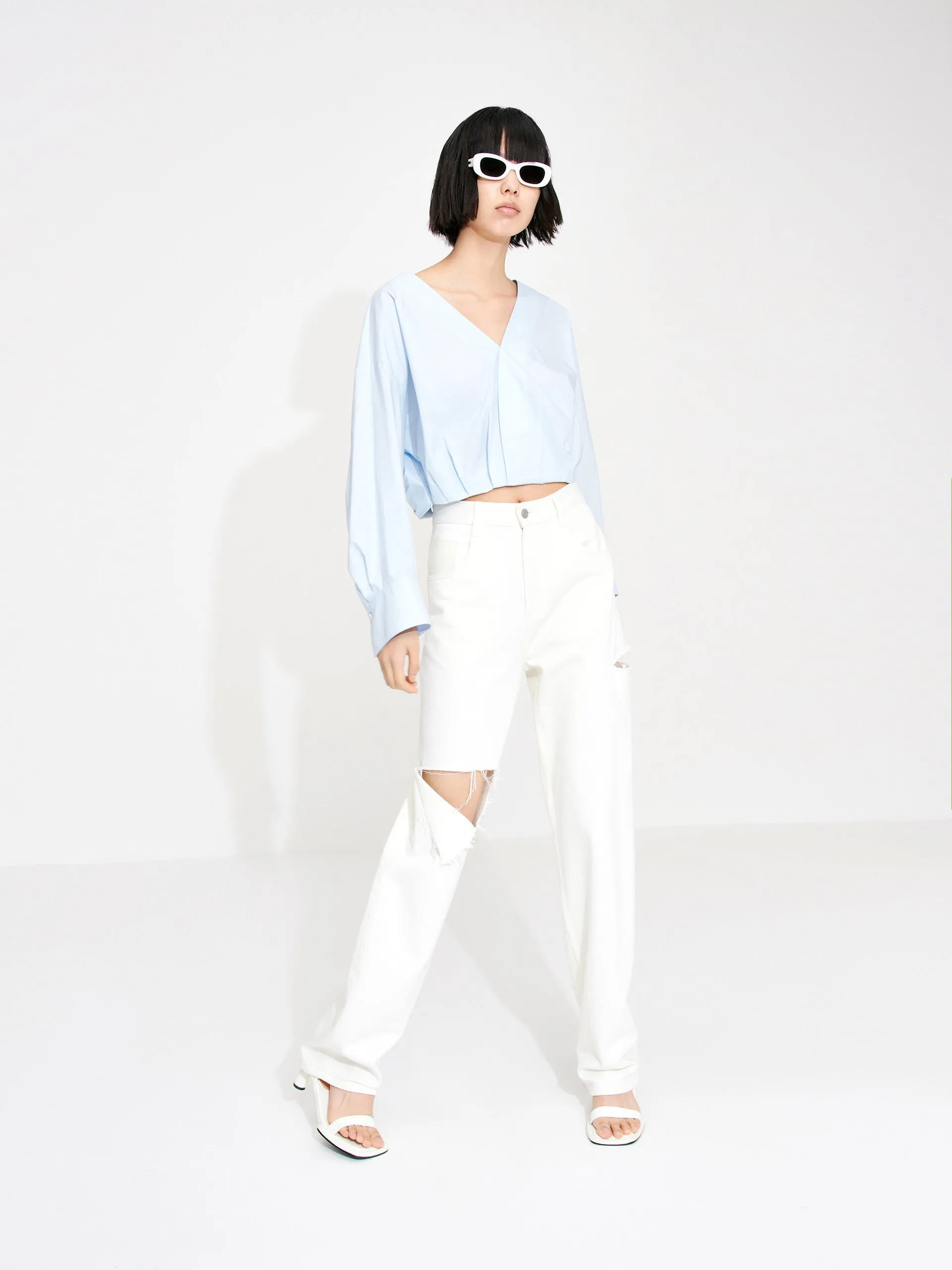 Cropped V-neck Cotton Top