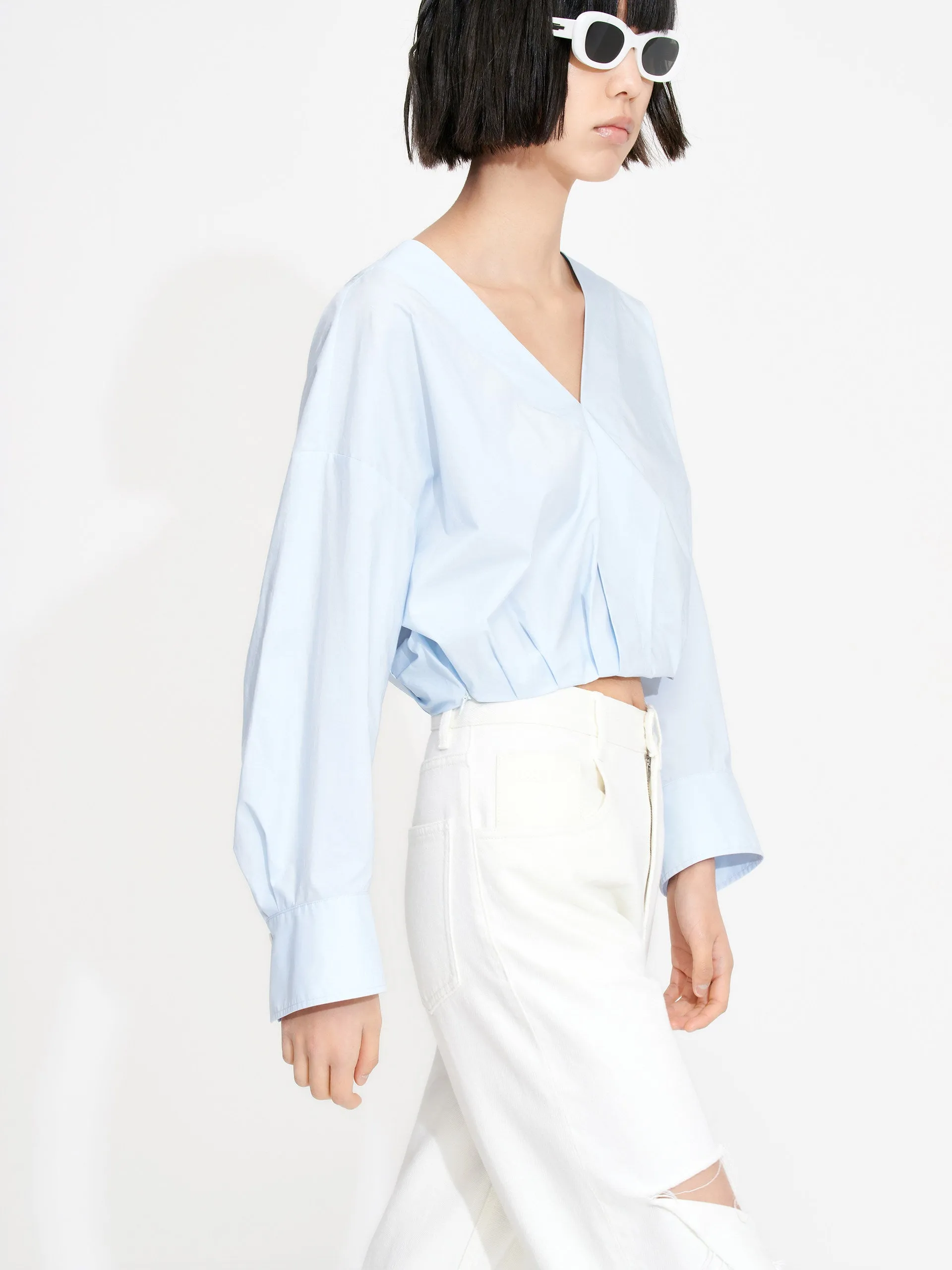 Cropped V-neck Cotton Top