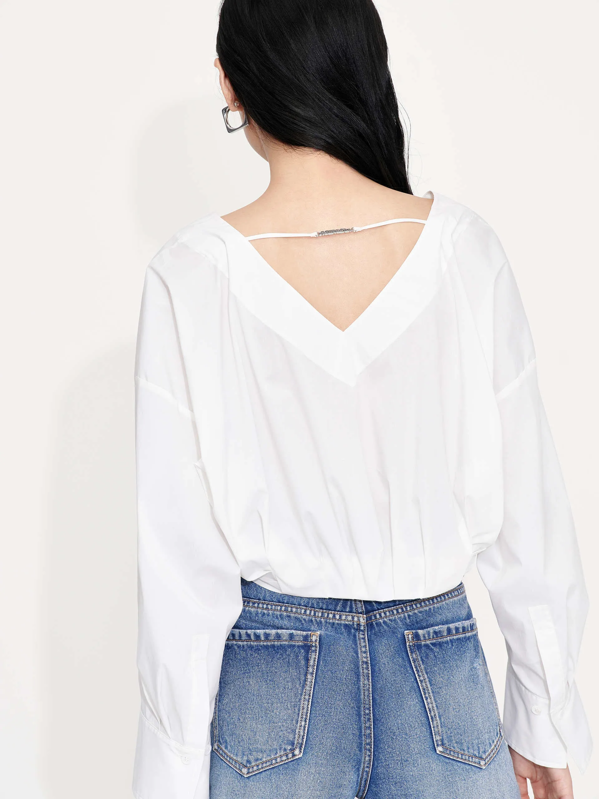 Cropped V-neck Cotton Top