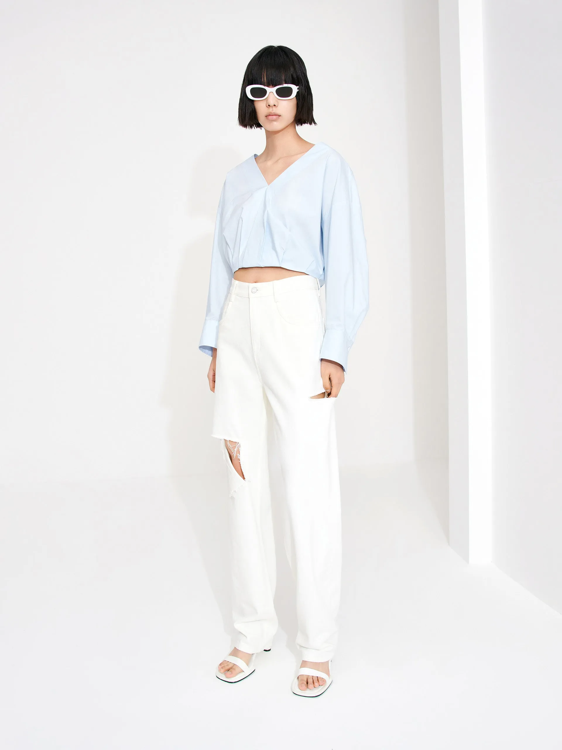 Cropped V-neck Cotton Top