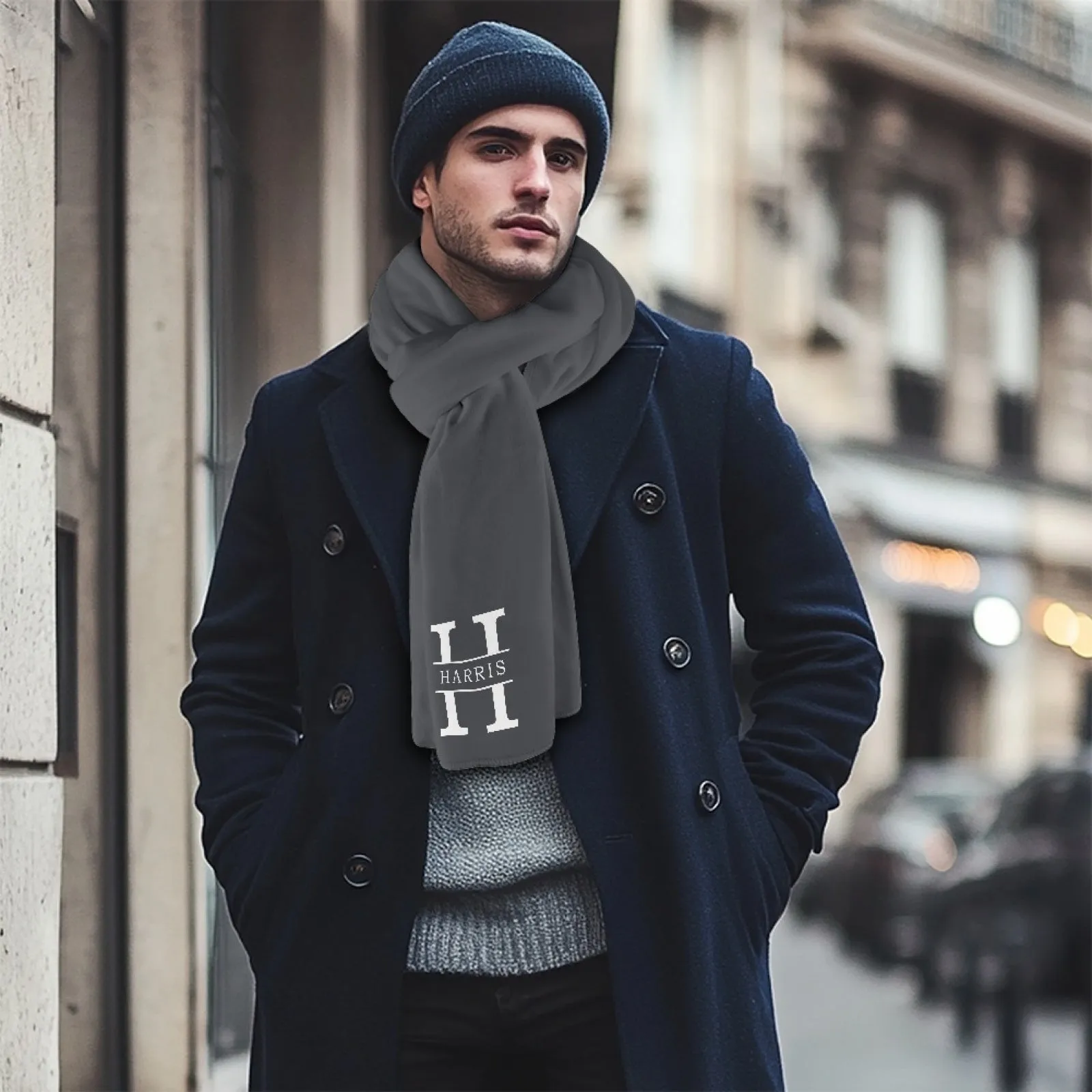 Custom Initials & Name Grey Fluffy Scarf Soft&High Elasticity Winter Gift