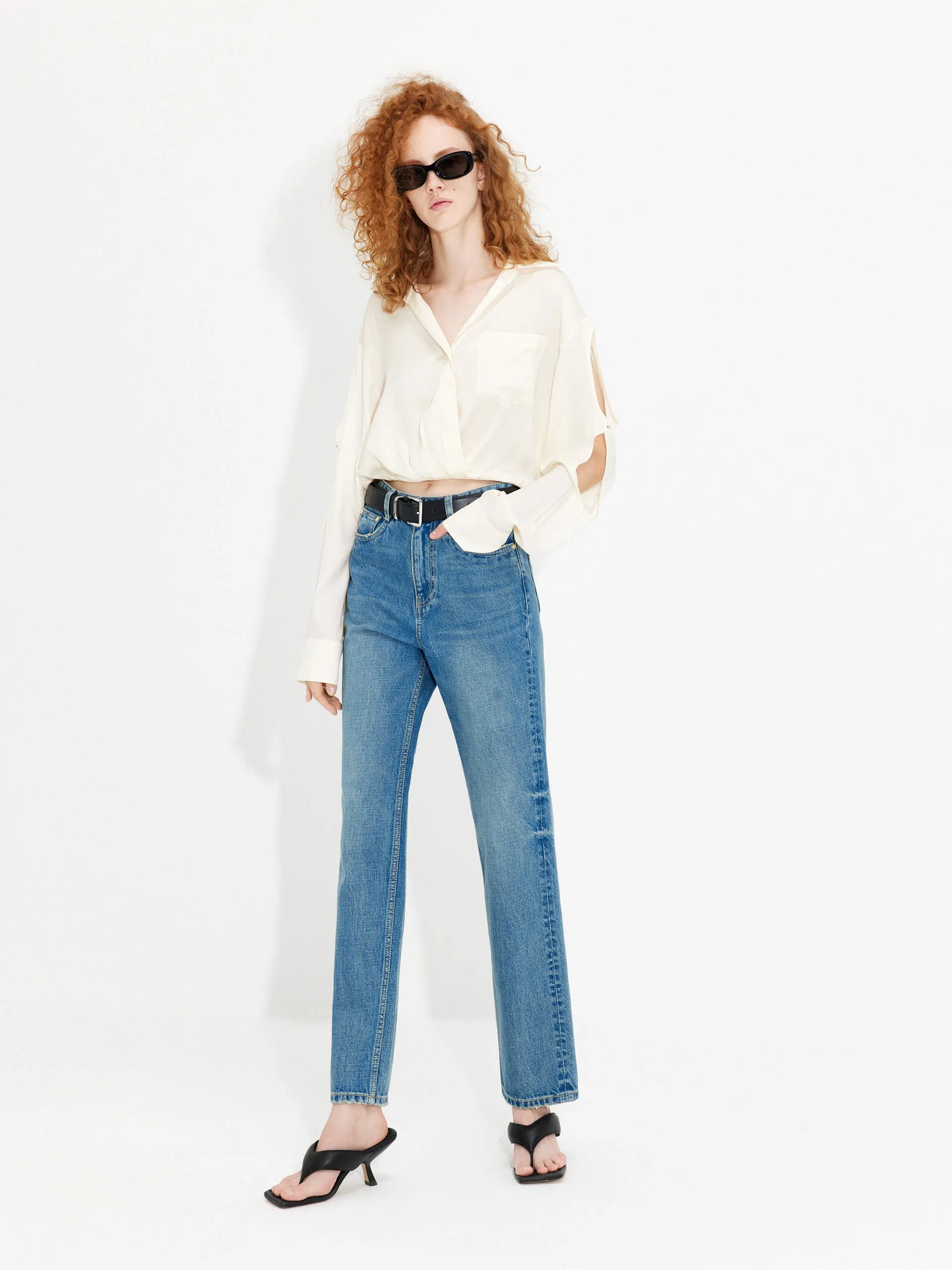 Cutout Sleeve Cropped Top