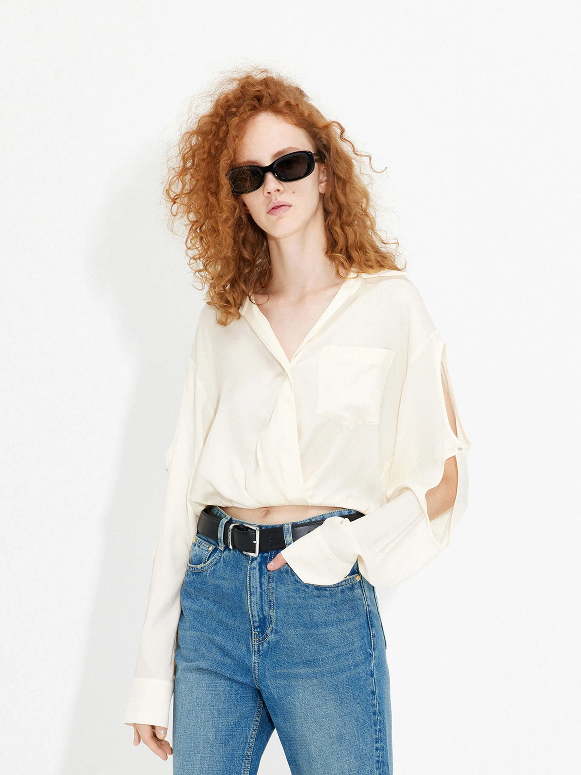 Cutout Sleeve Cropped Top