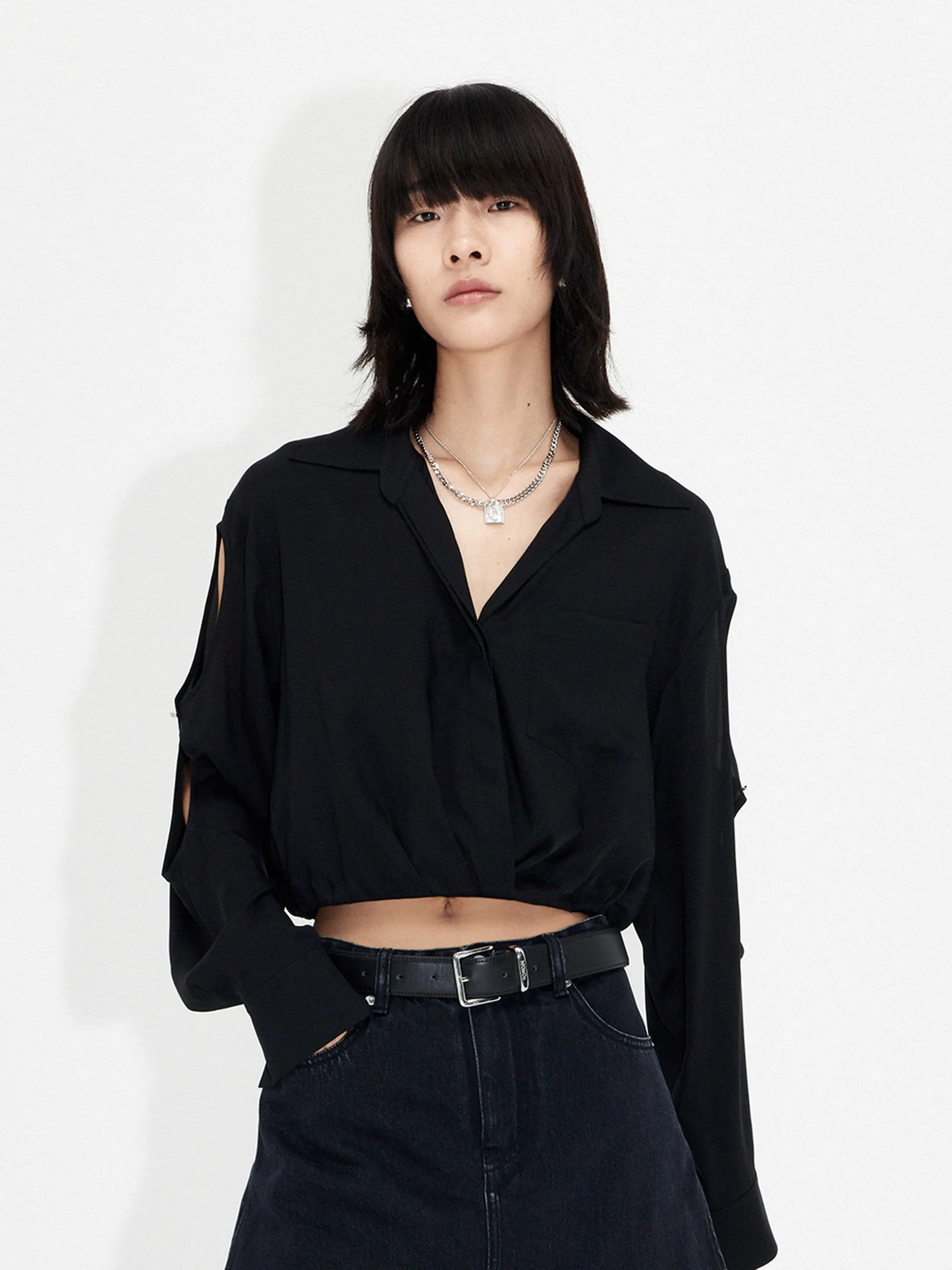Cutout Sleeve Cropped Top