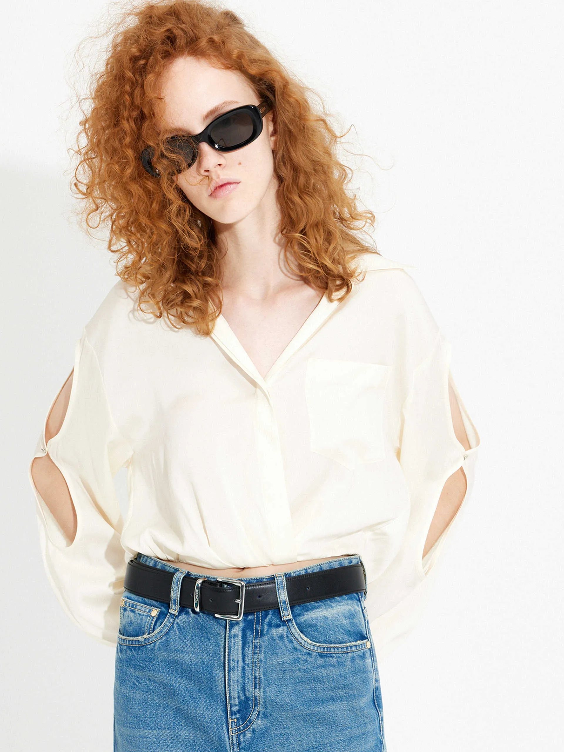 Cutout Sleeve Cropped Top