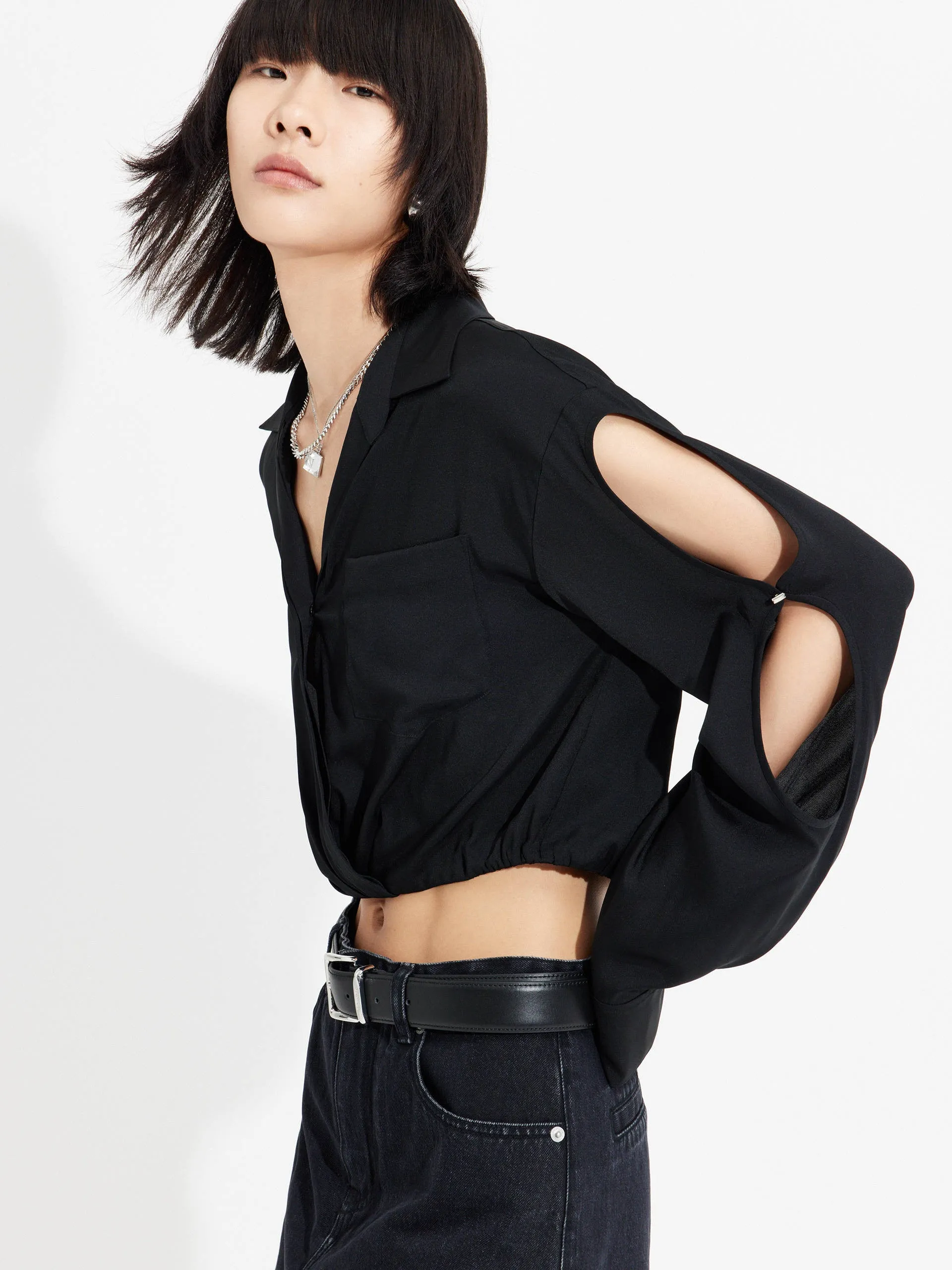 Cutout Sleeve Cropped Top